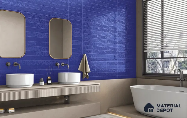 Subway Wall Tile TL 10741 F Texturax Series  Indigo Blue 1 ft x 3 in Ceramic Glossy Finish - 10 mm | 3 Random Design | Suitable for Highlighter Walls, Foyer, Bathroom, Kitchen Wall & Backsplashes