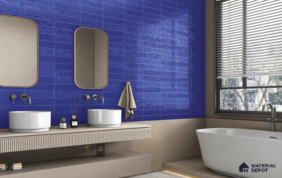 Subway Wall Tile TL 10741 F Texturax Series  Indigo Blue 1 ft x 3 in Ceramic Glossy Finish - 10 mm | 3 Random Design | Suitable for Highlighter Walls, Foyer, Bathroom, Kitchen Wall & Backsplashes