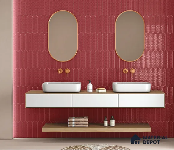 Subway Wall Tile TL 10742 G Feather Series  Ruby Rush 1 ft x 3 in Ceramic Glossy Finish - 10 mm | Suitable for Highlighter Walls, Foyer, Bathroom, Kitchen Wall & Backsplashes