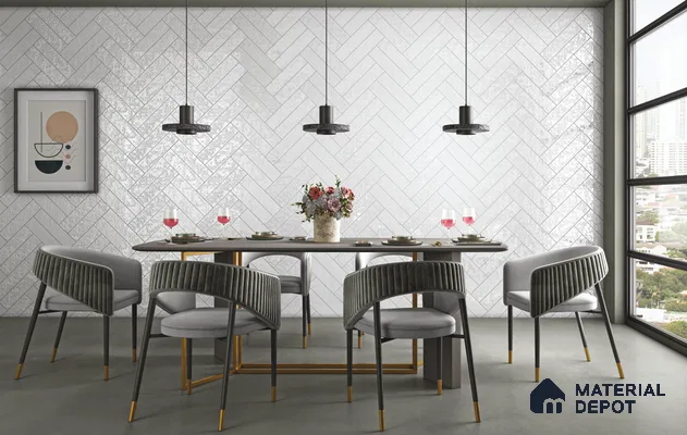 Subway Wall Tile TL 10741 H Texturax Series  Silk Snow 1 ft x 3 in Ceramic Glossy Finish - 10 mm | 3 Random Design | Suitable for Highlighter Walls, Foyer, Bathroom, Kitchen Wall & Backsplashes