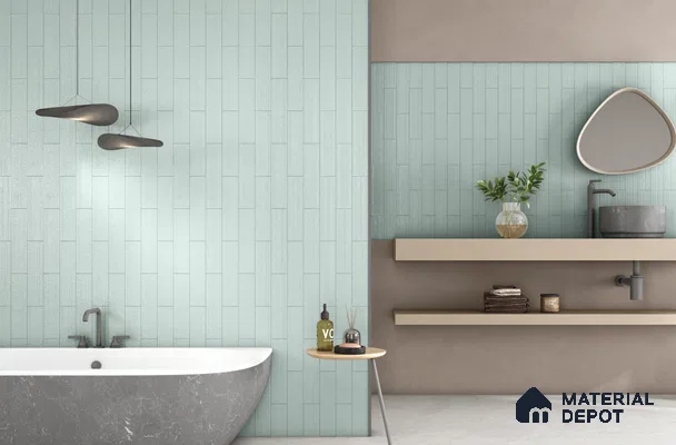 Subway Wall Tile TL 10530 I Lavaline Series  Soft Aqua 1 ft x 3 in Ceramic Glossy Finish - 10 mm | 3 Random Design | Suitable for Highlighter Walls, Foyer, Bathroom, Kitchen Wall & Backsplashes