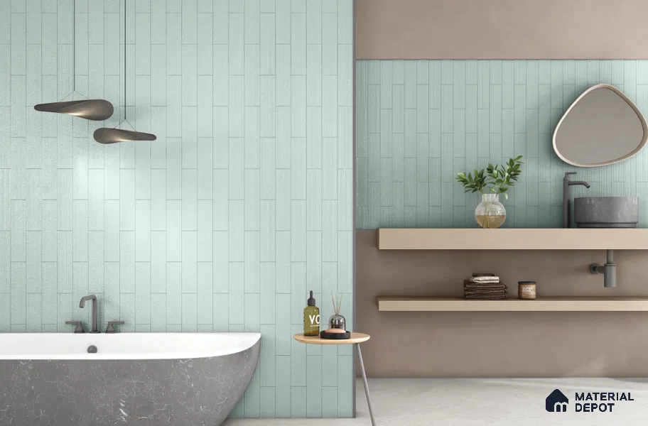 Subway Wall Tile TL 10530 I Lavaline Series Soft Aqua 1 ft x 3 in Ceramic Glossy Finish - 10 mm | 3 Random Design | Suitable for Highlighter Walls, Foyer, Bathroom, Kitchen Wall & Backsplashes