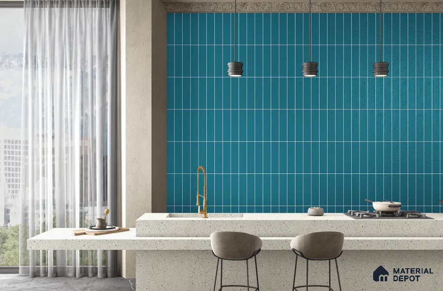 Subway Wall Tile TL 10530 J Lavaline Series  Teal Neo 1 ft x 3 in Ceramic Glossy Finish - 10 mm | 3 Random Design | Suitable for Highlighter Walls, Foyer, Bathroom, Kitchen Wall & Backsplashes