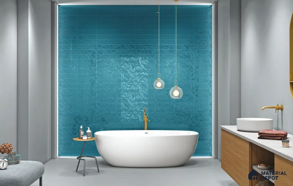 Subway Wall Tile TL 10741 J Texturax Series  Teal Neo 1 ft x 3 in Ceramic Glossy Finish - 10 mm | 3 Random Design | Suitable for Highlighter Walls, Foyer, Bathroom, Kitchen Wall & Backsplashes