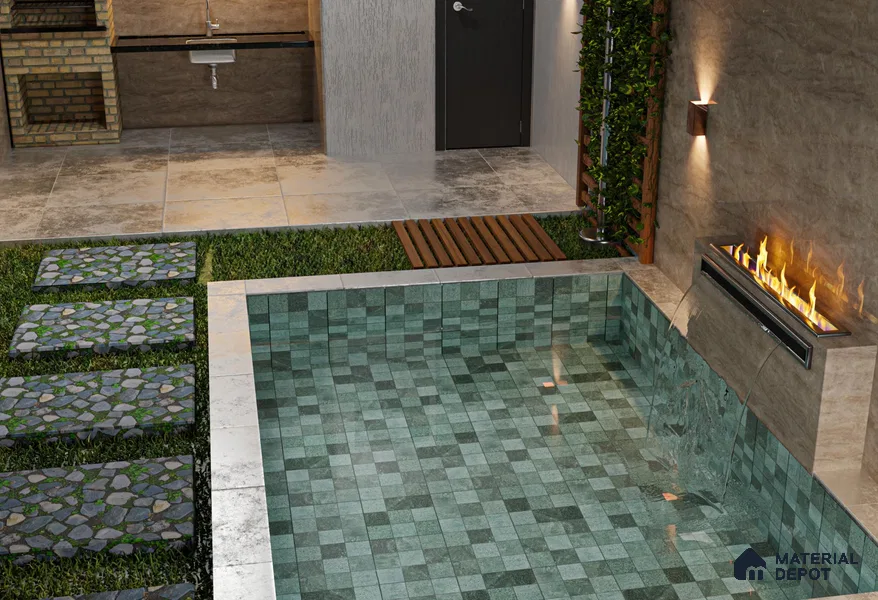 Mosaic Floor & Wall Tile TL 10599 | 299 x 299 mm (Chip Size 98x98 mm) Glossy Finish Porcelain Tile - 6 mm | Suitable For Outdoor, Swimming Pool Area