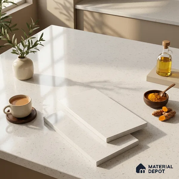 Terrazzo Counter Top Slab TL 12120 Galaxy Snow White 8 ft x 2.6 ft mm Full Body Vitrified Glossy Finish - 15 mm | Suitable For Counter Top, Dining Table Top & Window Frame