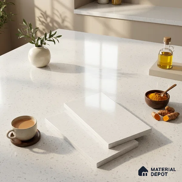 Terrazzo Counter Top Slab TL 12120 Galaxy Snow White 8 ft x 2.6 ft mm Full Body Vitrified Glossy Finish - 15 mm | Suitable For Counter Top, Dining Table Top & Window Frame