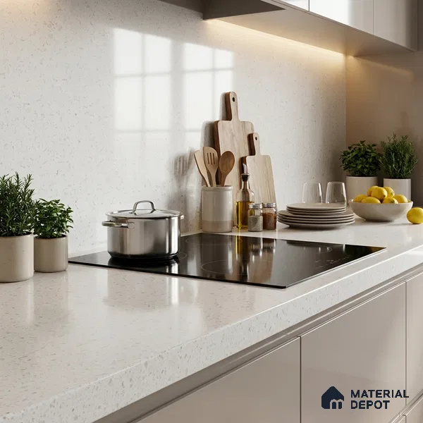 Terrazzo Counter Top Slab TL 12120 Galaxy Snow White 8 ft x 2.6 ft mm Full Body Vitrified Glossy Finish - 15 mm | Suitable For Counter Top, Dining Table Top & Window Frame