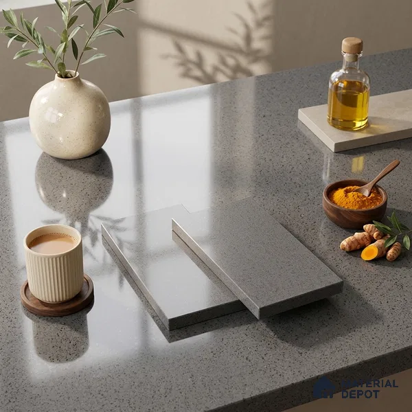 Terrazzo Counter Top Slab TL 06028 B Galaxy Grey 8 ft x 2.6 ft mm Full Body Vitrified Glossy Finish - 15 mm | Suitable For Counter Top, Dining Table Top & Window Frame