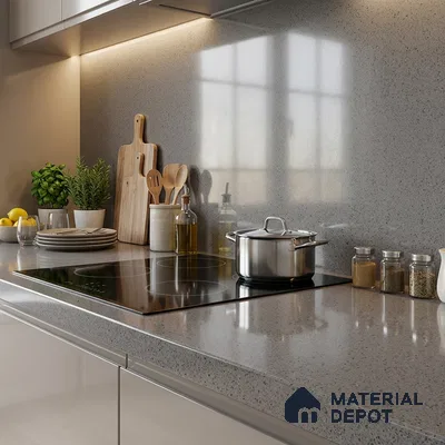 Terrazzo Counter Top Slab TL 06028 B Galaxy Grey 8 ft x 2.6 ft mm Full Body Vitrified Glossy Finish - 15 mm | Suitable For Counter Top, Dining Table Top & Window Frame