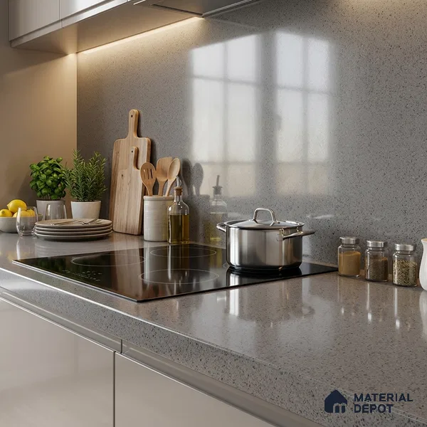Terrazzo Counter Top Slab TL 06028 B Galaxy Grey 8 ft x 2.6 ft mm Full Body Vitrified Glossy Finish - 15 mm | Suitable For Counter Top, Dining Table Top & Window Frame