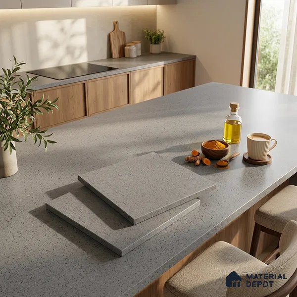Terrazzo Counter Top Slab TL 06028 Galaxy Grey 8 ft x 2.6 ft mm Full Body Vitrified Matte Finish - 15 mm | Suitable For Counter Top, Dining Table Top & Window Frame