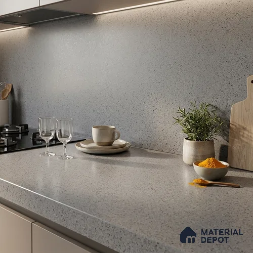 Terrazzo Counter Top Slab TL 06028 Galaxy Grey 8 ft x 2.6 ft mm Full Body Vitrified Matte Finish - 15 mm | Suitable For Counter Top, Dining Table Top & Window Frame