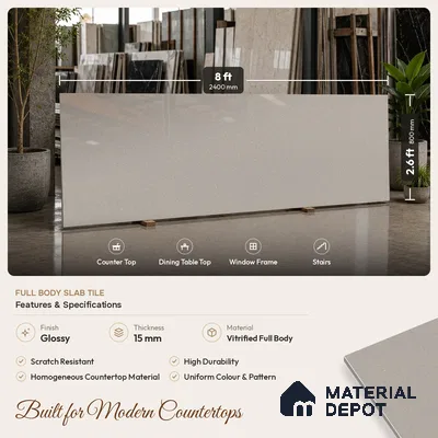 Terrazzo Counter Top Slab TL 06029 B Galaxy Gris 8 ft x 2.6 ft mm Full Body Vitrified Glossy Finish - 15 mm | Suitable For Counter Top, Dining Table Top & Window Frame