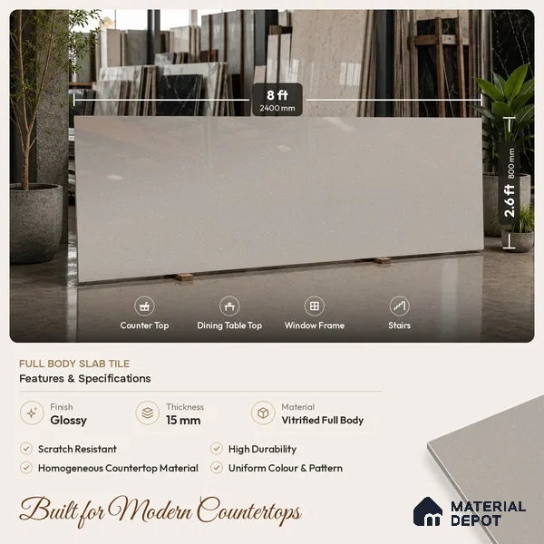 Terrazzo Counter Top Slab TL 06029 B Galaxy Gris 8 ft x 2.6 ft mm Full Body Vitrified Glossy Finish - 15 mm | Suitable For Counter Top, Dining Table Top & Window Frame