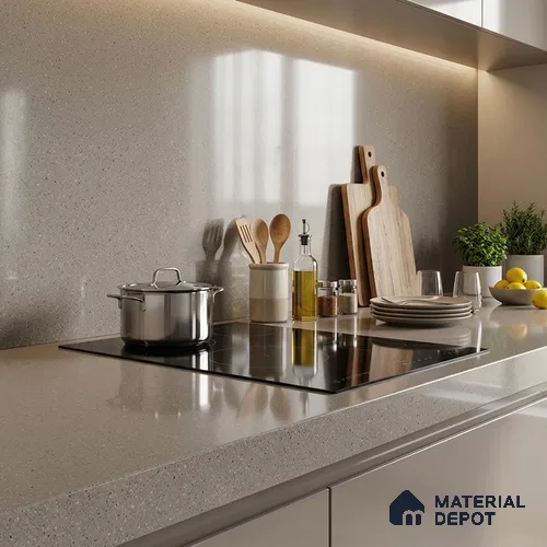 Terrazzo Counter Top Slab TL 06029 B Galaxy Gris 8 ft x 2.6 ft mm Full Body Vitrified Glossy Finish - 15 mm | Suitable For Counter Top, Dining Table Top & Window Frame