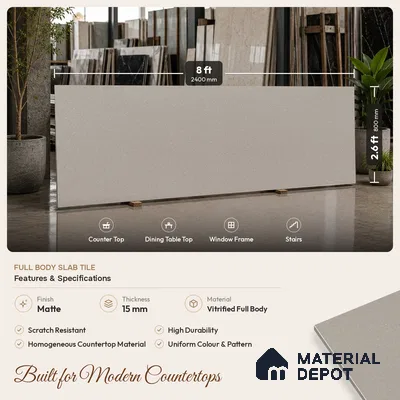 Terrazzo Counter Top Slab TL 06029 Galaxy Gris 8 ft x 2.6 ft mm Full Body Vitrified Matte Finish - 15 mm | Suitable For Counter Top, Dining Table Top & Window Frame