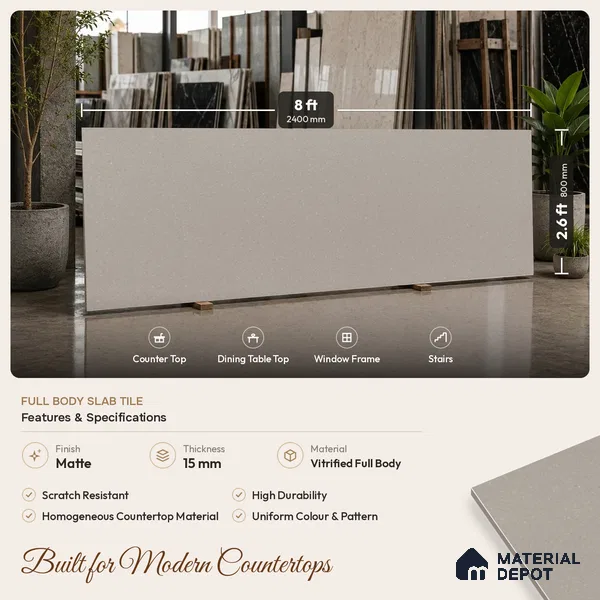 Terrazzo Counter Top Slab TL 06029 Galaxy Gris 8 ft x 2.6 ft mm Full Body Vitrified Matte Finish - 15 mm | Suitable For Counter Top, Dining Table Top & Window Frame