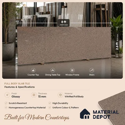 Terrazzo Counter Top Slab TL 06030 C Galaxy Moca 8 ft x 2.6 ft mm Full Body Vitrified Glossy Finish - 15 mm | Suitable For Counter Top, Dining Table Top & Window Frame
