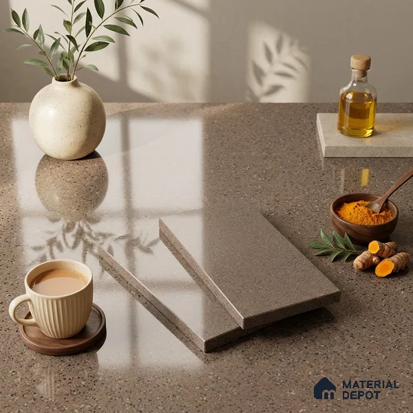 Terrazzo Counter Top Slab TL 06030 C Galaxy Moca 8 ft x 2.6 ft mm Full Body Vitrified Glossy Finish - 15 mm | Suitable For Counter Top, Dining Table Top & Window Frame