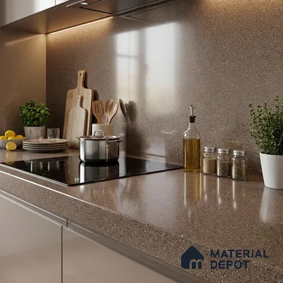Terrazzo Counter Top Slab TL 06030 C Galaxy Moca 8 ft x 2.6 ft mm Full Body Vitrified Glossy Finish - 15 mm | Suitable For Counter Top, Dining Table Top & Window Frame