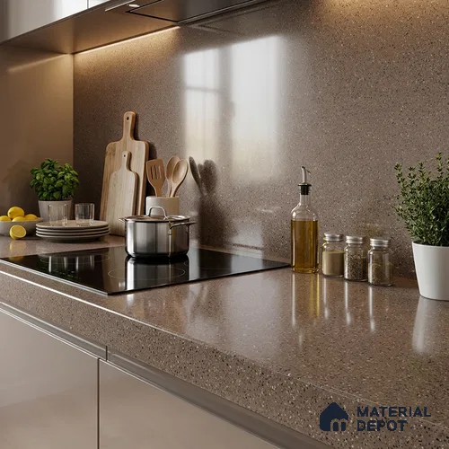 Terrazzo Counter Top Slab TL 06030 C Galaxy Moca 8 ft x 2.6 ft mm Full Body Vitrified Glossy Finish - 15 mm | Suitable For Counter Top, Dining Table Top & Window Frame