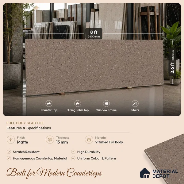 Terrazzo Counter Top Slab TL 06030 Galaxy Moca 8 ft x 2.6 ft mm Full Body Vitrified Matte Finish - 15 mm | Suitable For Counter Top, Dining Table Top & Window Frame