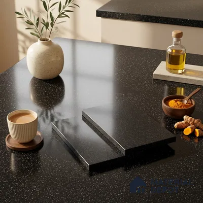 Terrazzo Counter Top Slab TL 06031 Galaxy Nero 8 ft x 2.6 ft mm Full Body Vitrified Glossy Finish - 15 mm | Suitable For Counter Top, Dining Table Top & Window Frame