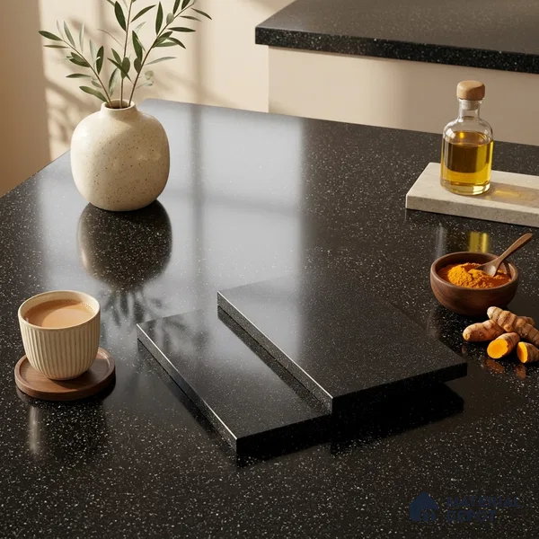 Terrazzo Counter Top Slab TL 06031 Galaxy Nero 8 ft x 2.6 ft mm Full Body Vitrified Glossy Finish - 15 mm | Suitable For Counter Top, Dining Table Top & Window Frame