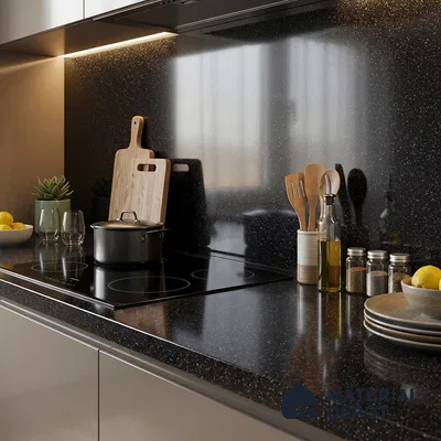 Terrazzo Counter Top Slab TL 06031 Galaxy Nero 8 ft x 2.6 ft mm Full Body Vitrified Glossy Finish - 15 mm | Suitable For Counter Top, Dining Table Top & Window Frame