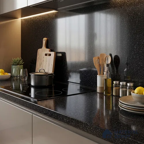 Terrazzo Counter Top Slab TL 06031 Galaxy Nero 8 ft x 2.6 ft mm Full Body Vitrified Glossy Finish - 15 mm | Suitable For Counter Top, Dining Table Top & Window Frame