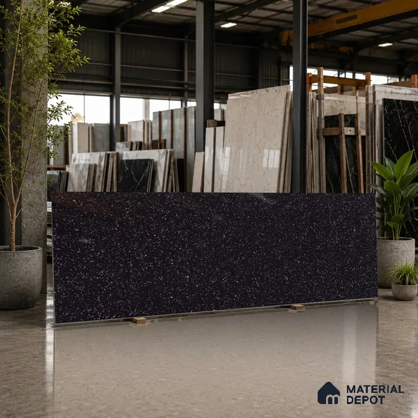 Terrazzo Counter Top Slab TL 06031 Galaxy Nero 8 ft x 2.6 ft mm Full Body Vitrified Glossy Finish - 15 mm | Suitable For Counter Top, Dining Table Top & Window Frame