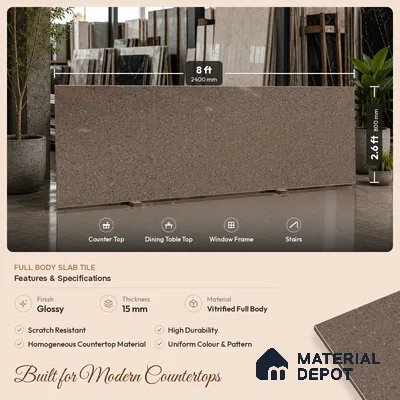 Terrazzo Counter Top Slab TL 06032 Galaxy Walnut 8 ft x 2.6 ft mm Full Body Vitrified Glossy Finish - 15 mm | Suitable For Counter Top, Dining Table Top & Window Frame