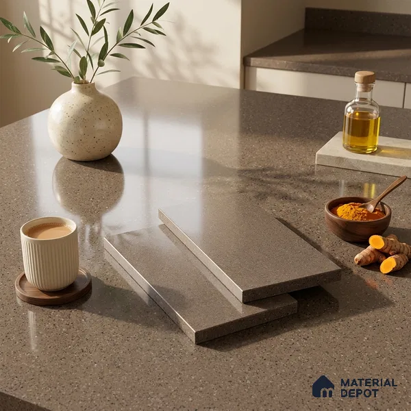 Terrazzo Counter Top Slab TL 06032 Galaxy Walnut 8 ft x 2.6 ft mm Full Body Vitrified Glossy Finish - 15 mm | Suitable For Counter Top, Dining Table Top & Window Frame