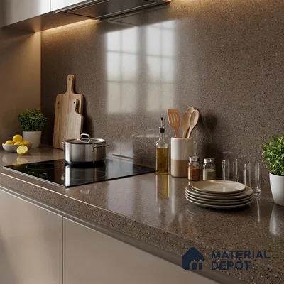 Terrazzo Counter Top Slab TL 06032 Galaxy Walnut 8 ft x 2.6 ft mm Full Body Vitrified Glossy Finish - 15 mm | Suitable For Counter Top, Dining Table Top & Window Frame