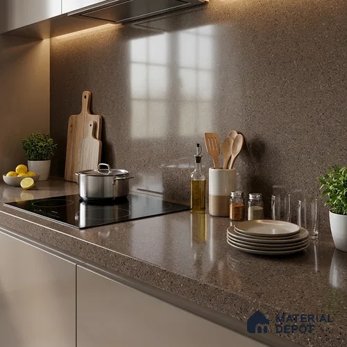 Terrazzo Counter Top Slab TL 06032 Galaxy Walnut 8 ft x 2.6 ft mm Full Body Vitrified Glossy Finish - 15 mm | Suitable For Counter Top, Dining Table Top & Window Frame