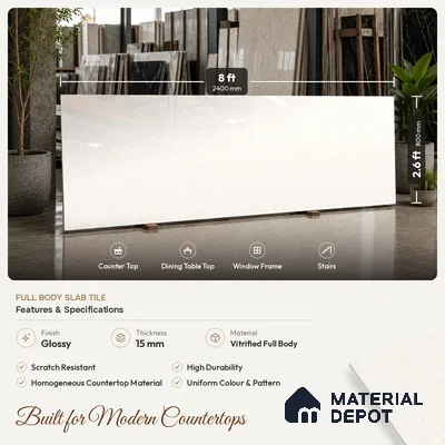 Terrazzo Counter Top Slab TL 06033 Galaxy White 8 ft x 2.6 ft mm Full Body Vitrified Glossy Finish - 15 mm | Suitable For Counter Top, Dining Table Top & Window Frame