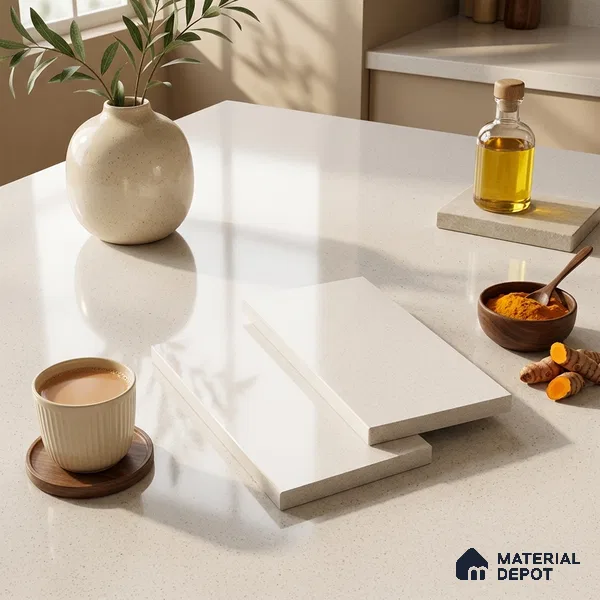 Terrazzo Counter Top Slab TL 06033 Galaxy White 8 ft x 2.6 ft mm Full Body Vitrified Glossy Finish - 15 mm | Suitable For Counter Top, Dining Table Top & Window Frame