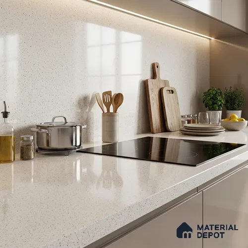 Terrazzo Counter Top Slab TL 06033 Galaxy White 8 ft x 2.6 ft mm Full Body Vitrified Glossy Finish - 15 mm | Suitable For Counter Top, Dining Table Top & Window Frame