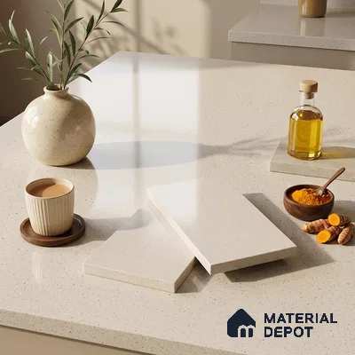Terrazzo Counter Top Slab TL 06037 B Nexa Bianco 8 ft x 2.6 ft mm Full Body Vitrified Glossy Finish - 15 mm | Suitable For Counter Top, Dining Table Top & Window Frame