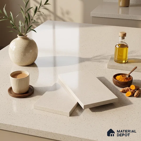 Terrazzo Counter Top Slab TL 06037 B Nexa Bianco 8 ft x 2.6 ft mm Full Body Vitrified Glossy Finish - 15 mm | Suitable For Counter Top, Dining Table Top & Window Frame