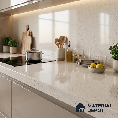 Terrazzo Counter Top Slab TL 06037 B Nexa Bianco 8 ft x 2.6 ft mm Full Body Vitrified Glossy Finish - 15 mm | Suitable For Counter Top, Dining Table Top & Window Frame