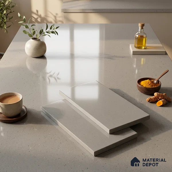 Terrazzo Counter Top Slab TL 06038 Nexa Gris 8 ft x 2.6 ft mm Full Body Vitrified Glossy Finish - 15 mm | Suitable For Counter Top, Dining Table Top & Window Frame