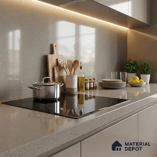 Terrazzo Counter Top Slab TL 06038 Nexa Gris 8 ft x 2.6 ft mm Full Body Vitrified Glossy Finish - 15 mm | Suitable For Counter Top, Dining Table Top & Window Frame