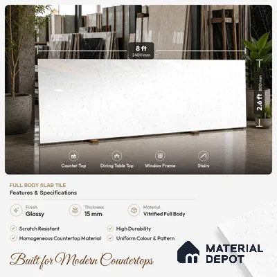 Terrazzo Counter Top Slab TL 06039 Nexa Snow 8 ft x 2.6 ft mm Full Body Vitrified Glossy Finish - 15 mm | Suitable For Counter Top, Dining Table Top & Window Frame