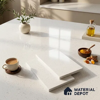 Terrazzo Counter Top Slab TL 06039 Nexa Snow 8 ft x 2.6 ft mm Full Body Vitrified Glossy Finish - 15 mm | Suitable For Counter Top, Dining Table Top & Window Frame