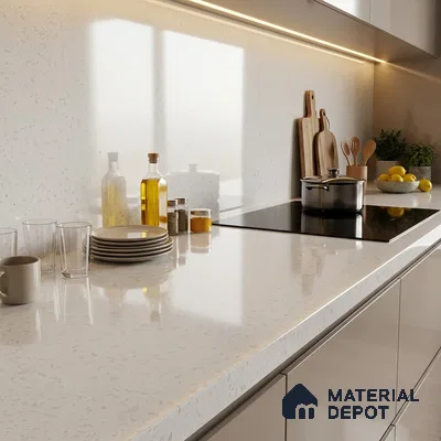 Terrazzo Counter Top Slab TL 06039 Nexa Snow 8 ft x 2.6 ft mm Full Body Vitrified Glossy Finish - 15 mm | Suitable For Counter Top, Dining Table Top & Window Frame