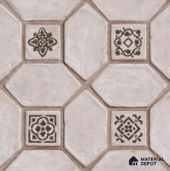 Moroccan Floor Tile TL 08451 B Retro Pearl 16 x 16 inch Texture Finish Vitrified Tile - 12 mm | Suitable for Parking, Outdoor & Bathroom | Pattern Alignment May Vary | 2-3 mm Spacer is Mandatory