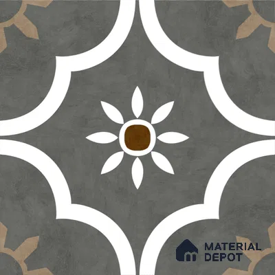 Moroccan Floor & Wall Athangudi Tile TL 08315 Omega Gris 1 ft x 1 ft Matte Finish Vitrified Tile - 9 mm | Suitable for Bathroom, Kitchen, Balcony | Please Expect a Slight Variation of Pattern