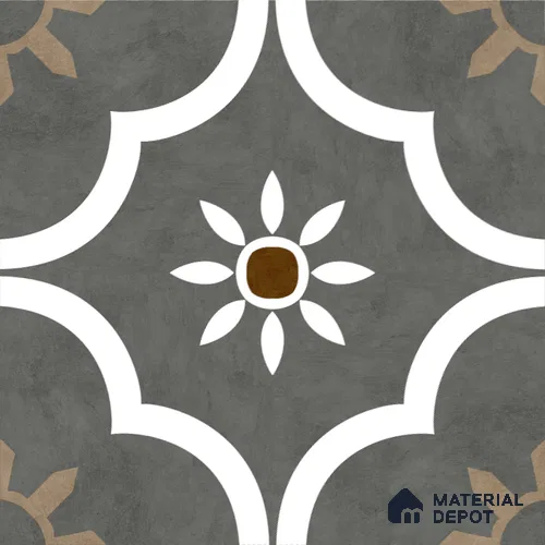Moroccan Floor & Wall Athangudi Tile TL 08315 Omega Gris 1 ft x 1 ft Matte Finish Vitrified Tile - 9 mm | Suitable for Living Room, Bedroom & Bathroom | Please Expect a Slight Variation of Pattern